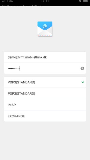 Vælg POP3(standard) eller IMAP