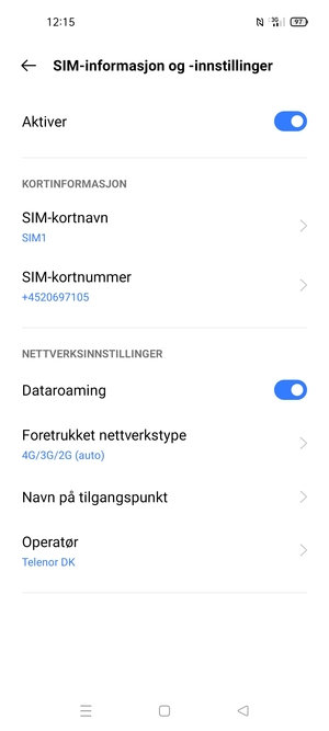 Slå Dataroaming på eller av