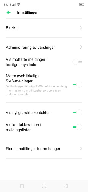 Velg Flere innstillinger for meldinger