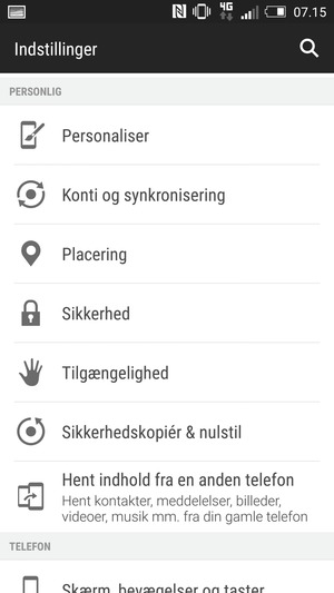 Scroll til og vælg Sikkerhed
