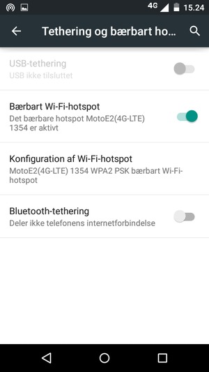 Din telefon er nu sat op til brug som modem