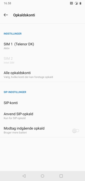 Vælg SIM 1 eller SIM 2