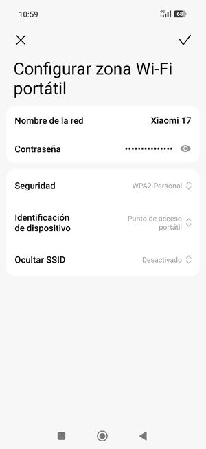 Introduzca una contraseña de punto de acceso Wi-Fi de al menos 8 caracteres y seleccione Aceptar
