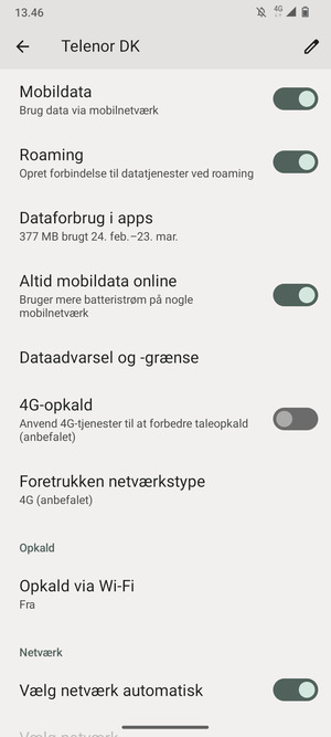 Slå Roaming til eller fra
