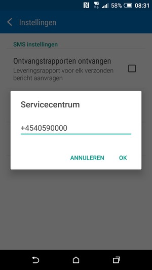 Voer het Servicecentrum nummer in en selecteer OK