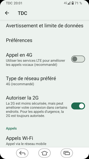 Sélectionnez Type de réseau préféré