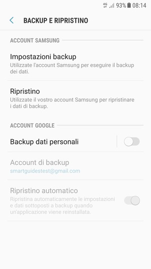 Attiva Backup dati personali