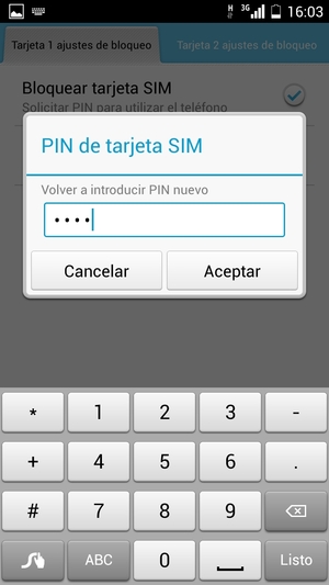 Confirme su nuevo PIN de tarjeta SIM y seleccione Aceptar
