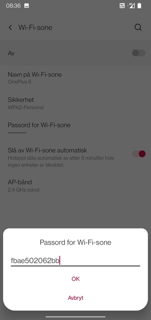 Skriv inn et Wi-Fi hotspot-passord på minst 8 tegn og velg OK