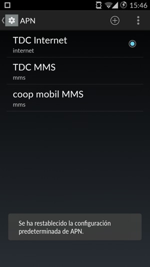 El teléfono se reiniciará con la configuración predeterminada de Internet y MMS