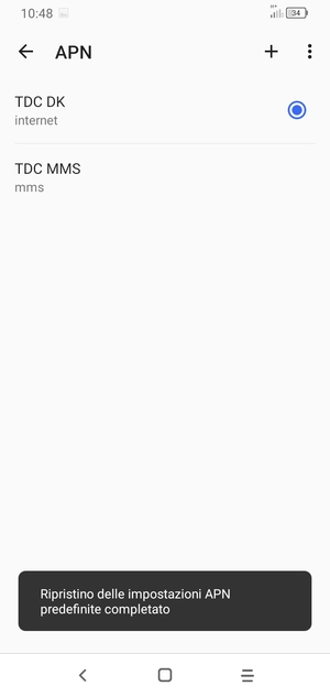 Le impostazioni del tuo telefono saranno ripristinate secondo le impostazioni internet e MMS predefinite