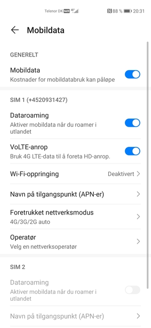 Slå Dataroaming på eller av