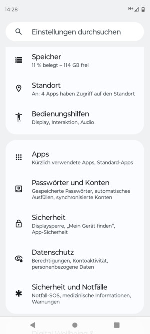 Scrollen Sie und wählen Sie Passwörter und Konten