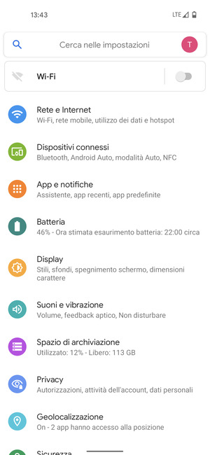 Seleziona Rete e Internet