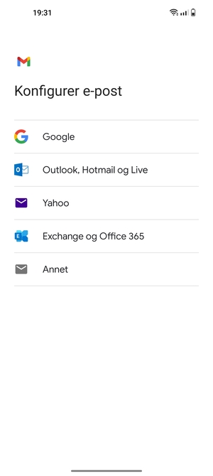Velg Exchange og Office 365