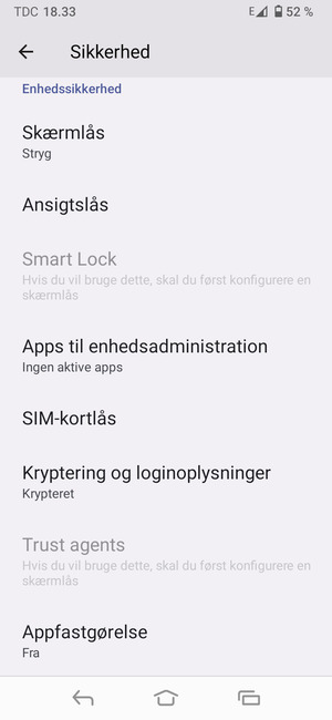 Scroll til og vælg SIM-kortlås