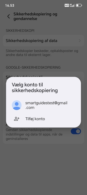 Vælg din sikkerhedskopi-konto
