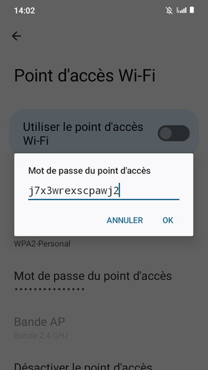 Saisissez un mot de passe de hotspot Wi-Fi d'au moins 8 caractères et sélectionnez OK