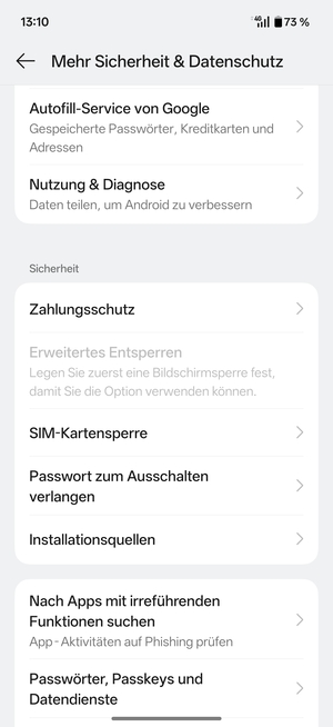 Scrollen Sie und wählen Sie SIM-Kartensperre