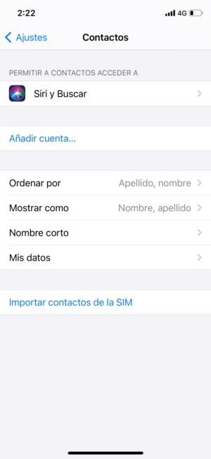 Desplácese y seleccione Importar contactos de la SIM