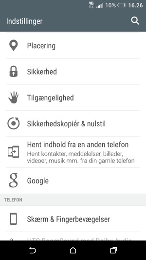 Scroll til og vælg Sikkerhedskopiér & nulstil