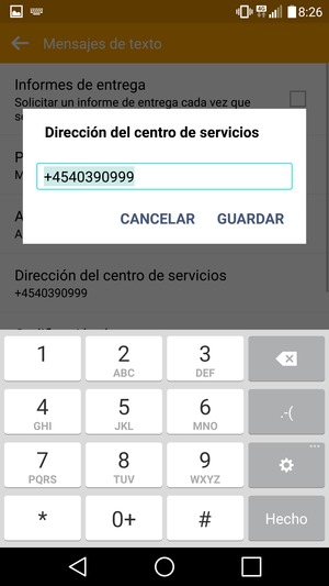 Introduzca el número del Centro de servicios y seleccione GUARDAR