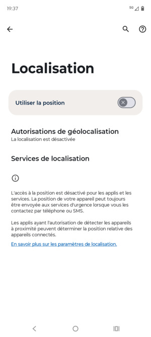 Désactiver le Utiliser la position