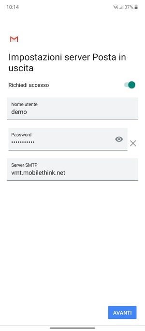Inserisci l'indirizzo del server di posta in uscita
