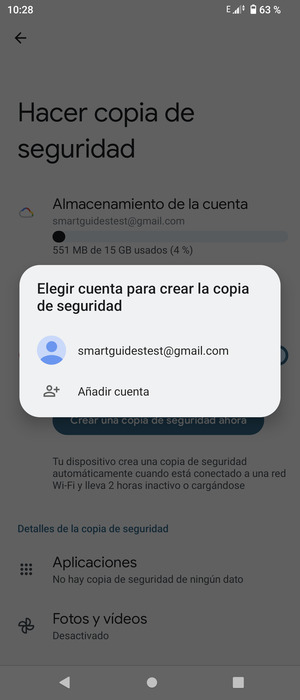 Seleccione su cuenta de copia de seguridad