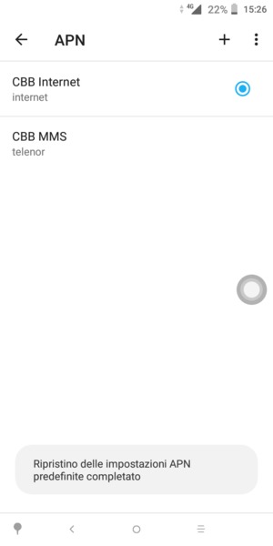 Le impostazioni del tuo telefono saranno ripristinate secondo le impostazioni internet e MMS predefinite