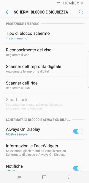 Per attivare il blocco dello schermo, vai al menu Scherm. blocco e sicurezza e seleziona Tipo di blocco schermo