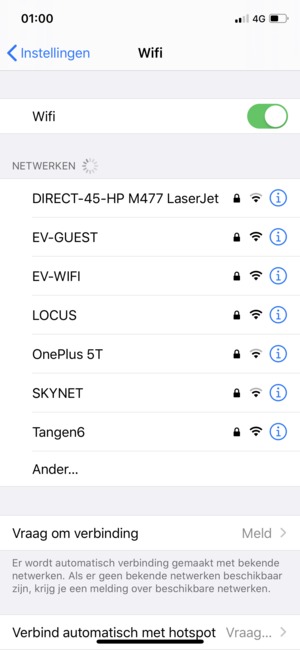Zet WiFi ON. Selecteer het draadloze netwerk waarmee u wilt verbinden