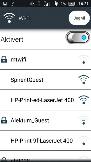 Velg det trådløse nettverket du vil koble til