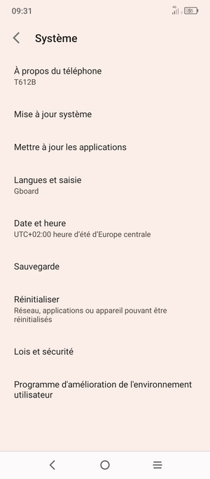 Sélectionnez Mise à jour  système