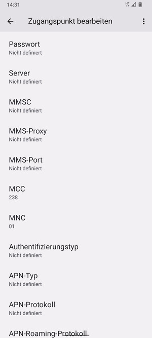Scrollen Sie nach unten und geben Sie MMS-Informationen ein