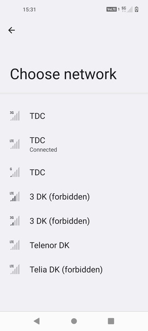 Select a network operator from the list