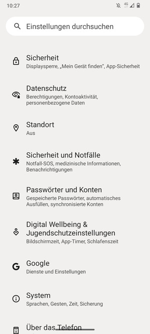 Scrollen Sie und wählen Sie Sicherheit