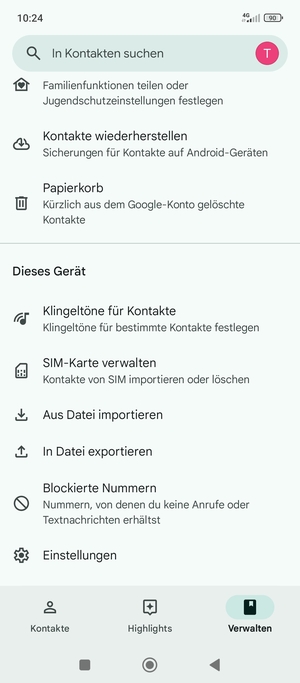 Scrollen Sie und wählen Sie SIM-Karte verwalten