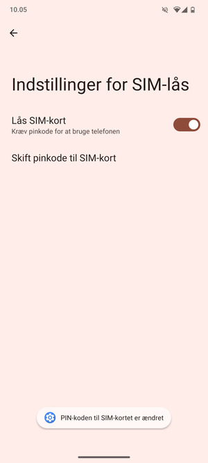 Din PIN-kode til SIM-kort er nu ændret