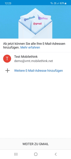 Wählen Sie WEITER ZU  GMAIL