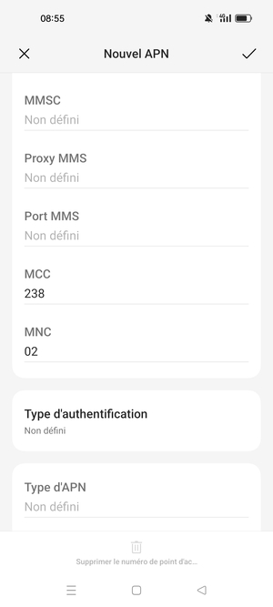 Faites défiler vers le bas et saisissez les informations Internet