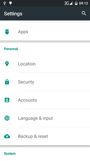 Scroll to and select Security