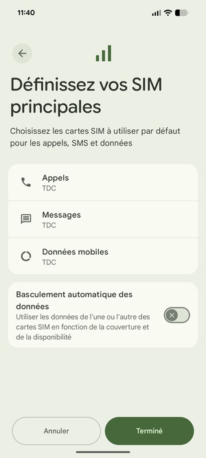 Sélectionnez votre options préférées et sélectionnez Terminé