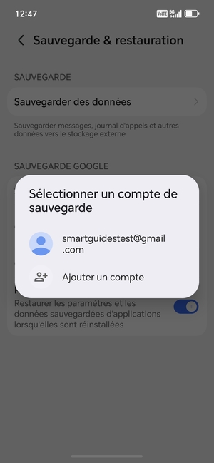 Sélectionnez votre compte de sauvegarde