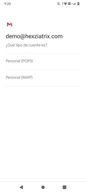 Seleccione Personal (POP3) o Personal (IMAP)