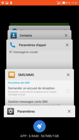 Sélectionnez l'icône Supprimer pour fermer toutes les applis en cours d'exécution