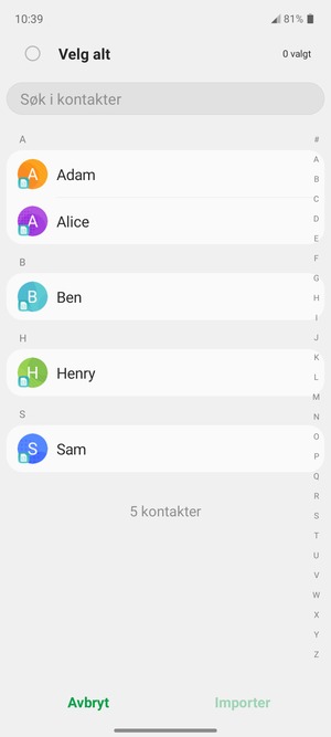 Kryss av i Velg alt avkrysningsboksen
