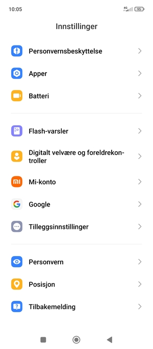 Bla til og velg Tilleggsinnstillinger