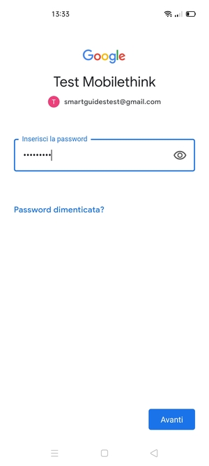 Inserisci la tua password e seleziona Avanti