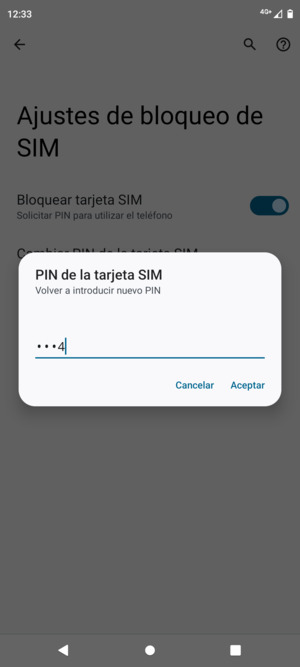 Confirme su nuevo PIN de tarjeta SIM y seleccione Aceptar